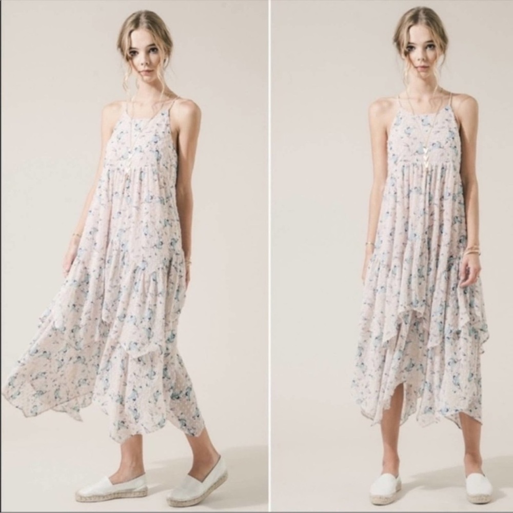 Anthropologie Moon River Floral Ruffle Maxi Dress